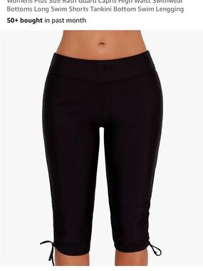 chic Black High-Waist Capri Swim Pants with Drawstring Hem